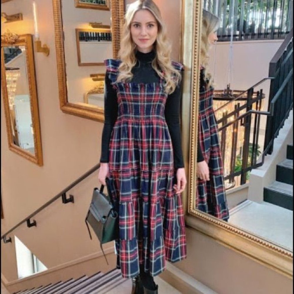 Hill House Nap Dress in Navy Tartan Size Small
